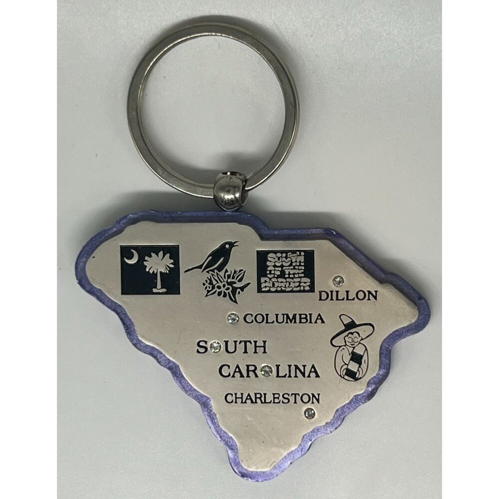 South of the Border Attraction South Carolina State Shape Keychain Purple Silver